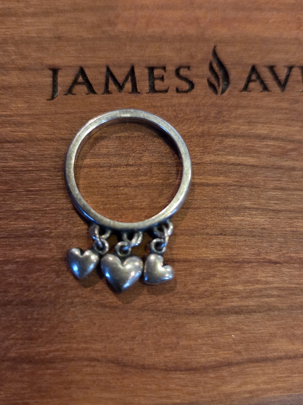 James Avery Silver Triple Heart Charm Ring, Sz 6